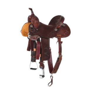 Nrs Competitor Series Chocolate 3/4 Breed Mia Flower and Waffle Tooled Seat Barrel Saddle