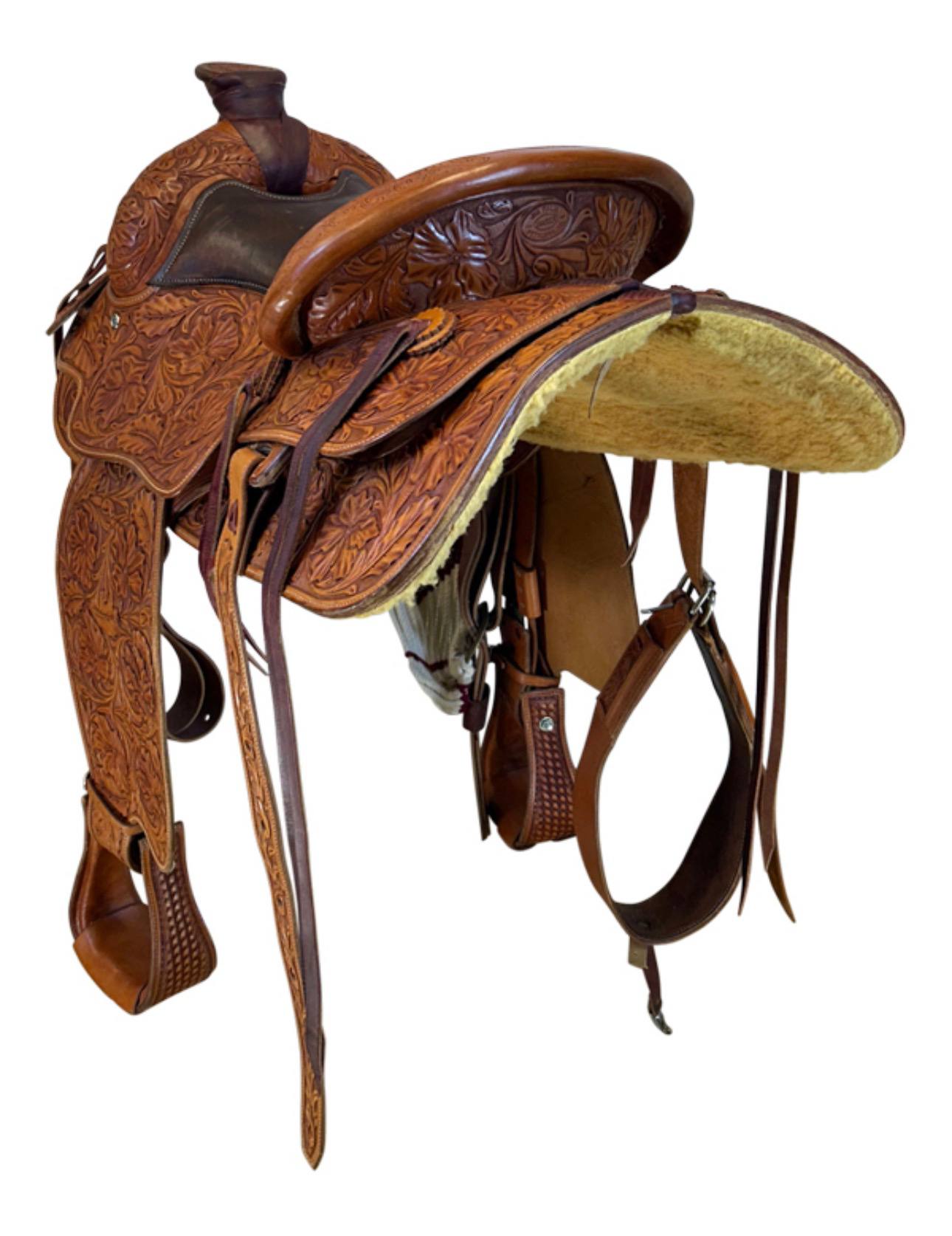 15 Inch Used Jim Palm Custom Made Ranch Saddle - Image 5