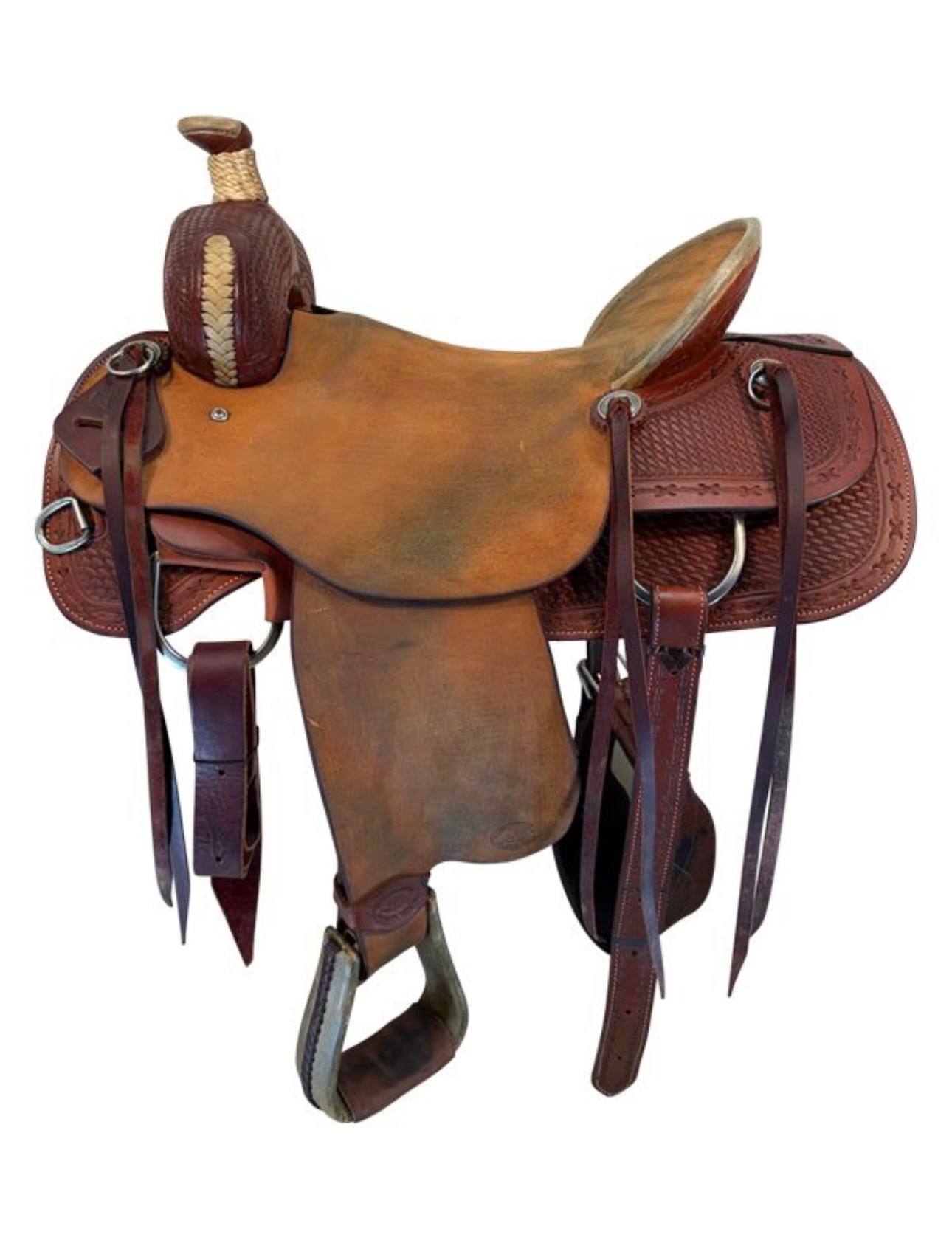 17 Inch Used HR Hud Roberts Saddlery Ranch Saddle Wide Tree 760 - Image 6