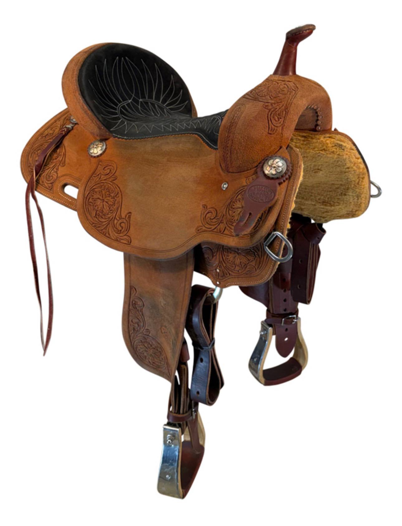 16” Used Billy Cook Roughout Floral Barrel Saddle - Image 3