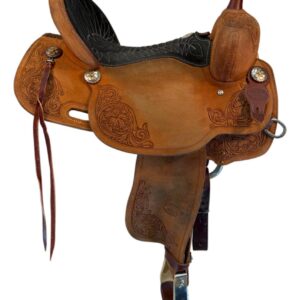 16” Used Billy Cook Roughout Floral Barrel Saddle