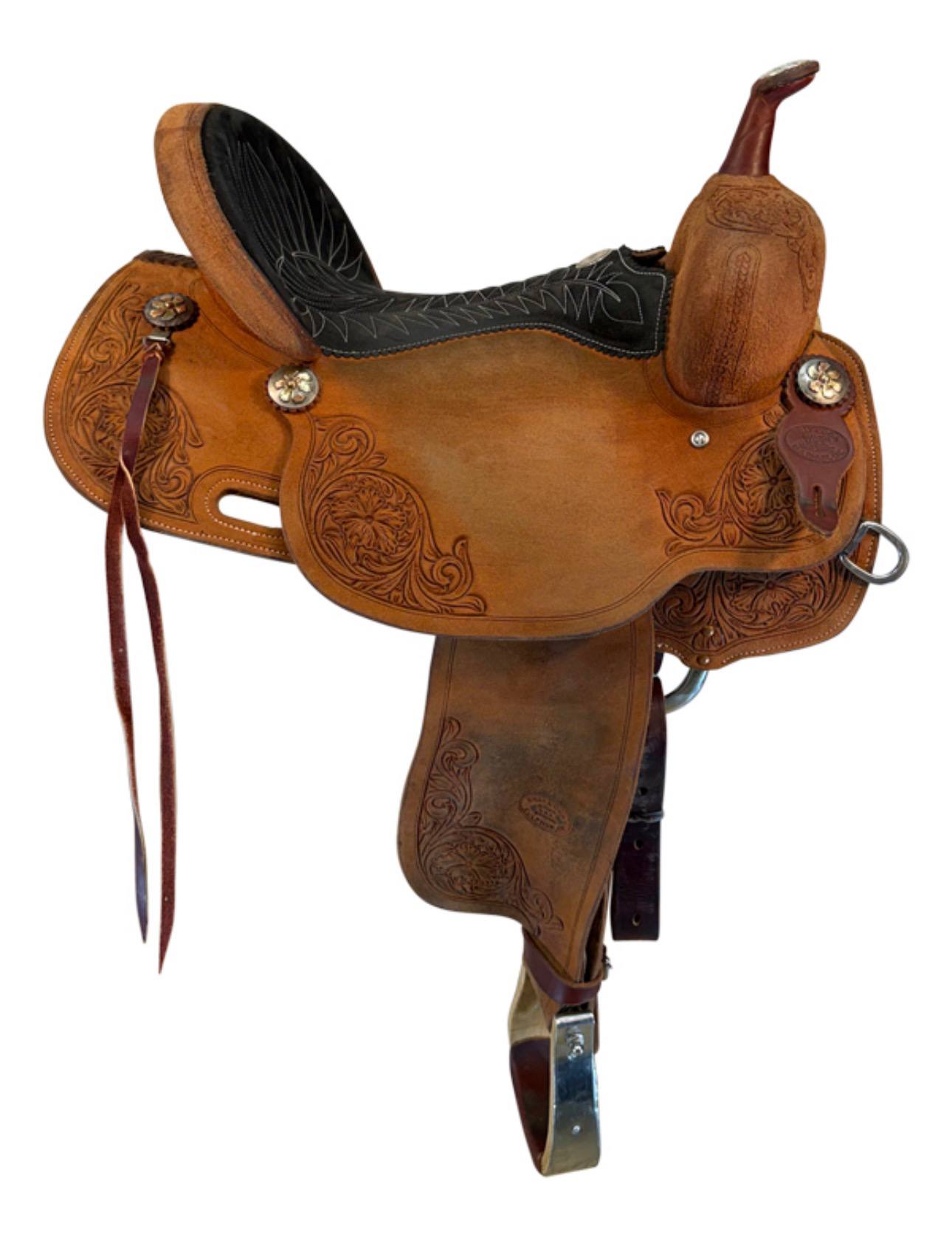 16” Used Billy Cook Roughout Floral Barrel Saddle