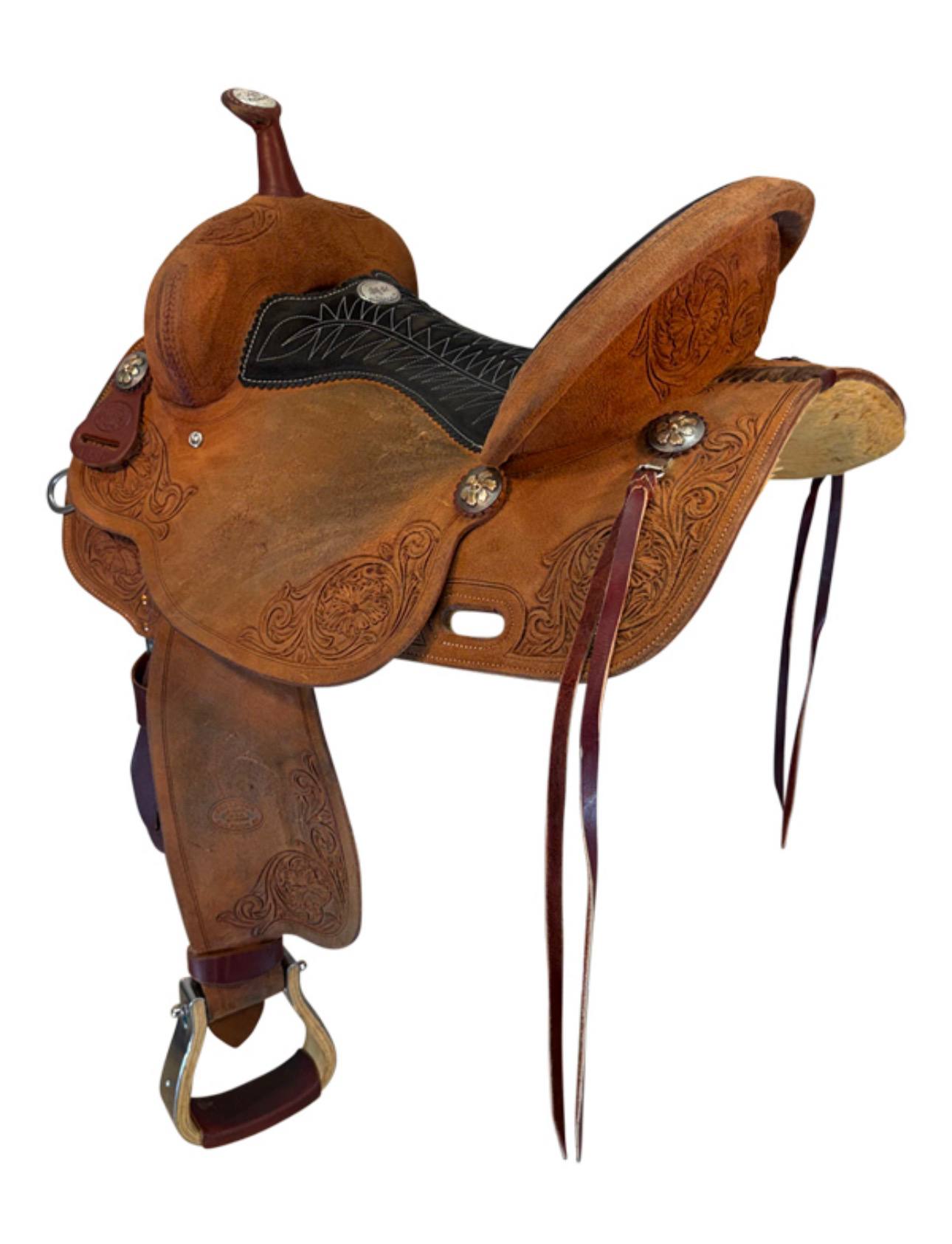 16” Used Billy Cook Roughout Floral Barrel Saddle - Image 5